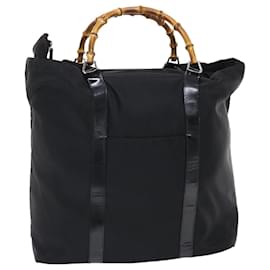 Gucci-GUCCI Bamboo Hand Bag Nylon Black Auth bs7000-Black