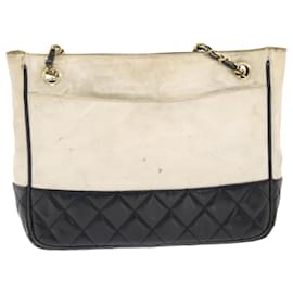 Chanel-CHANEL Chain Shoulder Bag Coated Canvas White Black CC Auth bs7078-Black,White