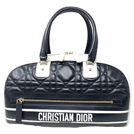 Christian Dior Bowling Vibe Leather Handbag Black White Black White