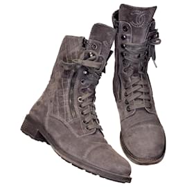 Chanel-Iconic Combat Boots with dustbag-Grey,Dark grey