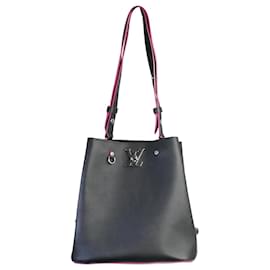 Louis Vuitton-black leather bucket shoulder bag with silver hardware-Black