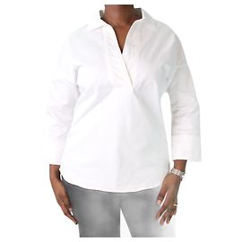 Elie Tahari Blusa camisera blanca con cuello de pico - talla UK 12 Blanco