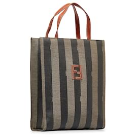 Fendi-Fendi Brown Pequin 2WAY tote-Brown