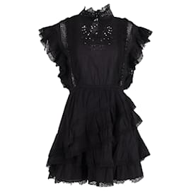 Ulla Johnson-Ulla Johnson Ruffled Mini Dress in Black Cotton-Black