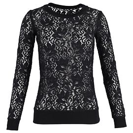 Transparentes Langarmshirt Theory aus schwarzer Baumwollspitze Schwarz