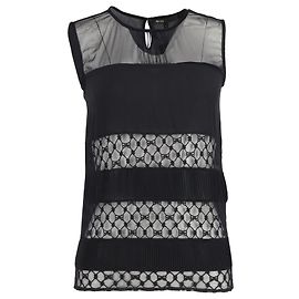 Maje Sheer Panel Sleeveless Top in Black Silk Black