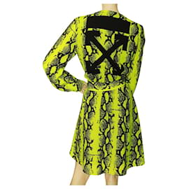 Off White-OFF-WHITE VIRGIL ABLOH  NEON Green 'SNAKE V ARROW' Belt Mini Dress size M-Green,Yellow