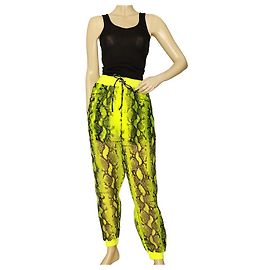 Off White OFF-WHITE VIRGIL ABLOH NEON Yellow Snake Chiffon Track Pants Trousers size 36 Green Yellow