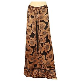 Roberto Cavalli Calça Marrom Floral Perna Larga com Cordão 100% Tamanho de seda 38 Multicor