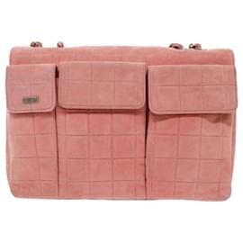 Chanel-CHANEL Borsa a tracolla con catena Choco Bar in pelle scamosciata rosa CC Auth bs7084-Rosa