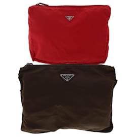 Prada-Prada pouch nylon 2Set Red Brown Auth bs6983-Brown,Red