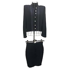 Chanel-Chanel Vintage black skirt suit with golden chain-Black