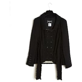 Chanel Pre-Fall Black Lambskin Leather Tweed Trim Jacket - 42 Chanel Hanger  Inc