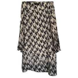 One Step Long Sleeve Silk and Viscose Dress Black Eggshell Black Eggshell