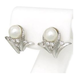 Tasaki 14Pendientes de perlas de diamantes de oro k Plata
