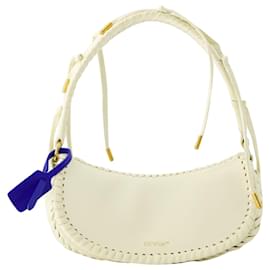 Off White-Bolso de hombro tejido con bordes - Blanco roto - Cuero - Beige-Castaño,Beige