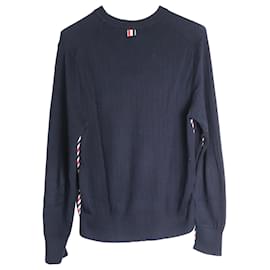 Thom Browne-Thom Browne Knitted Sweater in Navy Blue Cotton-Blue,Navy blue