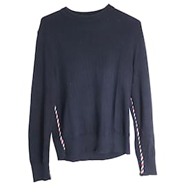 Thom Browne-Thom Browne Knitted Sweater in Navy Blue Cotton-Blue,Navy blue