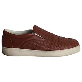 Bottega Veneta-Bottega Veneta Dodger Slip On Sneakers in Brown Intrecciato Leather -Brown