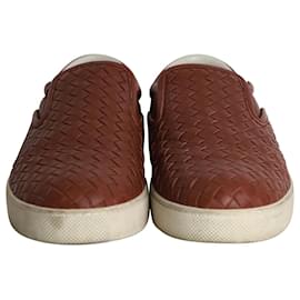Bottega Veneta-Bottega Veneta Dodger Slip On Sneakers in Brown Intrecciato Leather -Brown