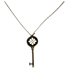 Tiffany & Co-TIFFANY Y COMPAÑIA. Collar de cadena con colgante de llave Daisy en diamantes y metal dorado-Dorado