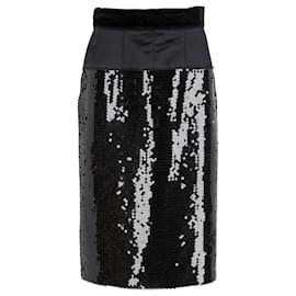 Dolce & Gabbana-Dolce & Gabbana Sequined Knee-Length Skirt in Black Polyester-Black