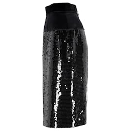 Dolce & Gabbana-Dolce & Gabbana Sequined Knee-Length Skirt in Black Polyester-Black
