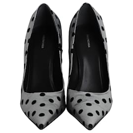 Balenciaga-Balenciaga Zapatos De Salón De Lamé Flocados Con Cuchillo Cuadrado De Lunares En Poliéster Plateado-Plata