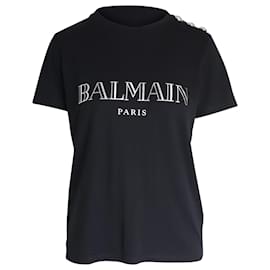 Balmain-Balmain Camiseta com gola redonda com estampa gráfica em algodão preto-Preto