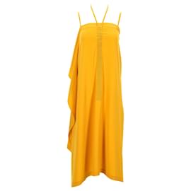 Alexander Mcqueen-Robe mi-longue drapée à cordon de serrage McQ Swallow en acétate jaune-Jaune