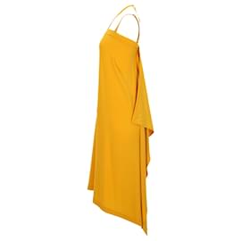 Alexander Mcqueen-McQ Swallow Draped Drawstring Midi Dress in Yellow Acetate-Yellow