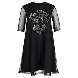 Alexander Mcqueen-Alexander McQueen Jersey & Mesh Dress with Appliqué Detail in Black Polyester-Black