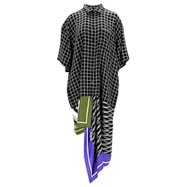 Balenciaga-Balenciaga Scarf Asymmetric Shirt Dress in Multicolor Viscose-Multiple colors
