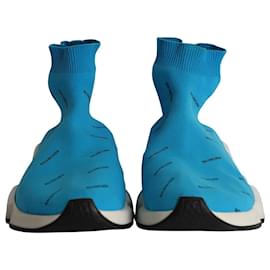 Balenciaga-Balenciaga All Over Logo Speed Sneakers in Blue Polyester-Blue