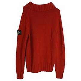 Stone Island-Stone Island Shawl Collar Sweater in Red Wool-Red