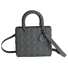 Dior-Christian Dior Lady Dior Medium Handbag in Matte Grey Calfskin Leather-Grey