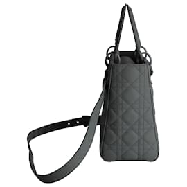 Dior-Christian Dior Lady Dior Medium Handbag in Matte Grey Calfskin Leather-Grey