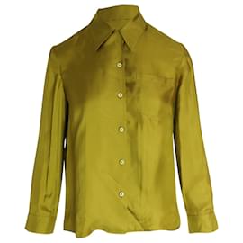 Prada-Prada Button-Down-Hemd aus senffarbener Seide-Gelb