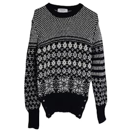 Thom Browne-Thom Browne Snowflake Motif Fair Isle Crewneck Sweater in Multicolor Wool and Mohair-Multiple colors