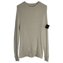 Stone Island Pull côtelé à col rond en laine crème Blanc Écru