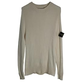 Stone Island-Stone Island Ribbed Crewneck Knit Sweater in Cream Wool-White,Cream