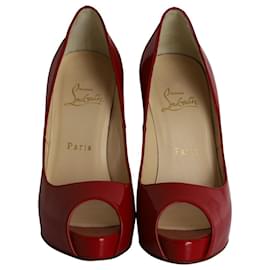 Christian Louboutin-Christian Louboutin Very Prive Peep-Toe Pumps in Red Patent Leather-Red