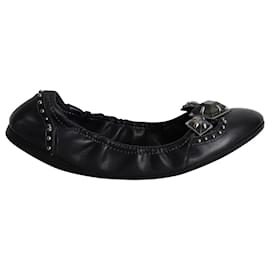 Miu Miu-Miu Miu Chaussures plates flexibles ornées de pierres précieuses en cuir noir-Noir