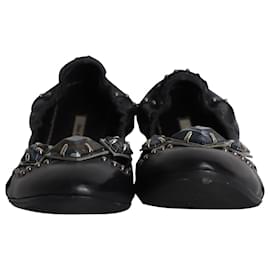 Miu Miu-Miu Miu Chaussures plates flexibles ornées de pierres précieuses en cuir noir-Noir