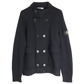 Gefütterter Cardigan aus schwarzer Wolle von Stone Island Schwarz