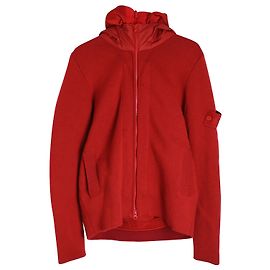 Stone Island Ghost Piece President Knit Hooded Jacket in Red Wool Red