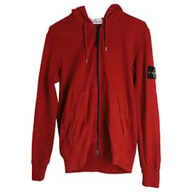 Stone Island-Stone Island Zipped Hoodie in Red Cotton-Red