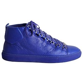 Balenciaga Baskets Montantes Arena en Cuir Bleu Bleu