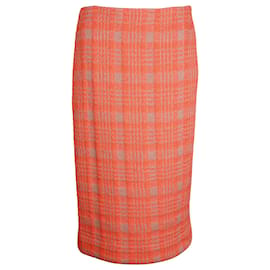 Dries Van Noten-Dries Van Noten Check Knee-Length Skirt in Orange Polyamide Wool-Other