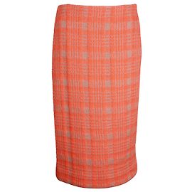 Jupe mi-longue à carreaux Dries Van Noten en laine polyamide orange Autre